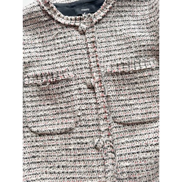 THEORY Preston Tweed Coral Multi Fringed Boxy Cropped Jacket, Size 6 - Picture 8 of 16